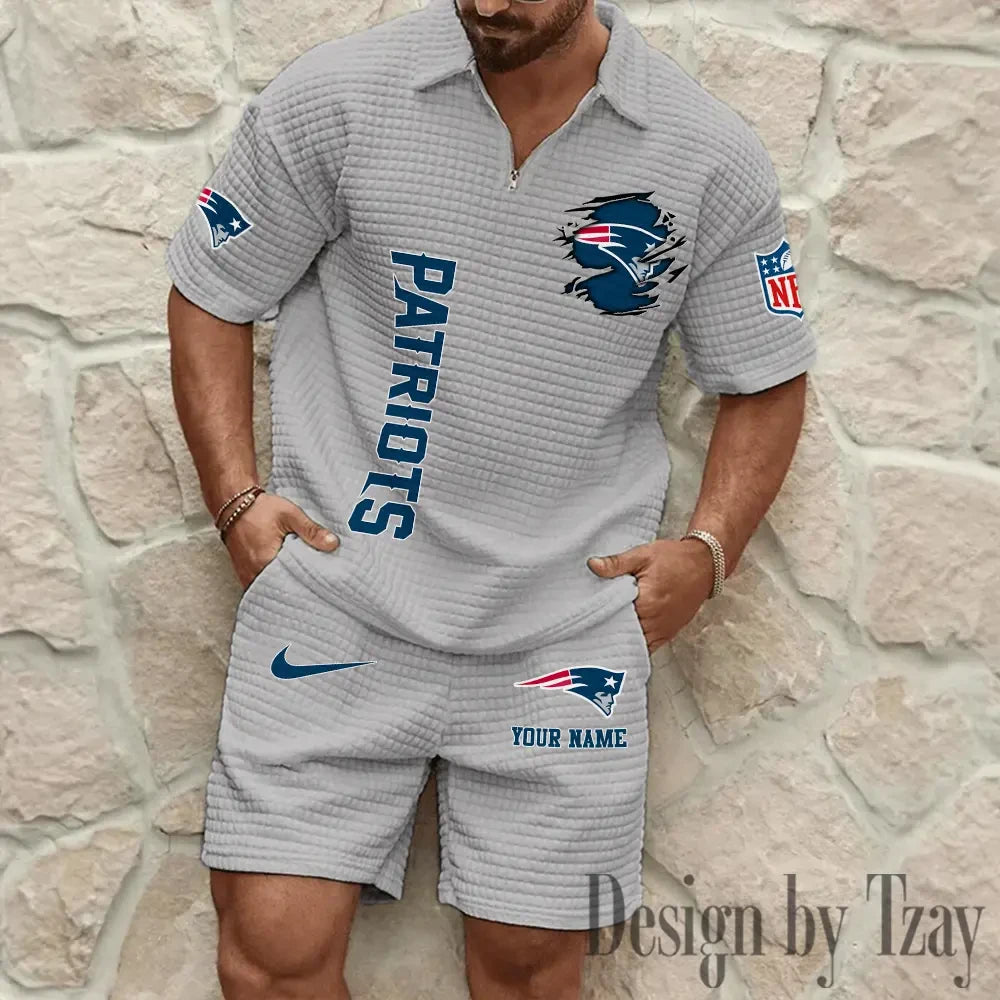 New England Patriots Men’s Waffle Pattern Half Zipper Shirt And Short BSPTWHZSS181