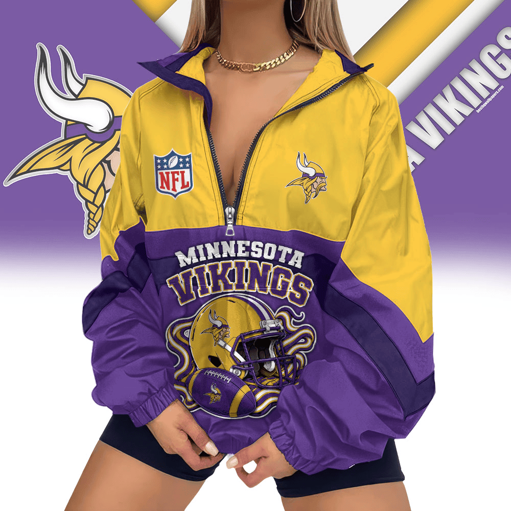 Minnesota Vikings | Premium NFL Championship Vibe V-Neck Zipper Sweatshirt Jackets NTH1