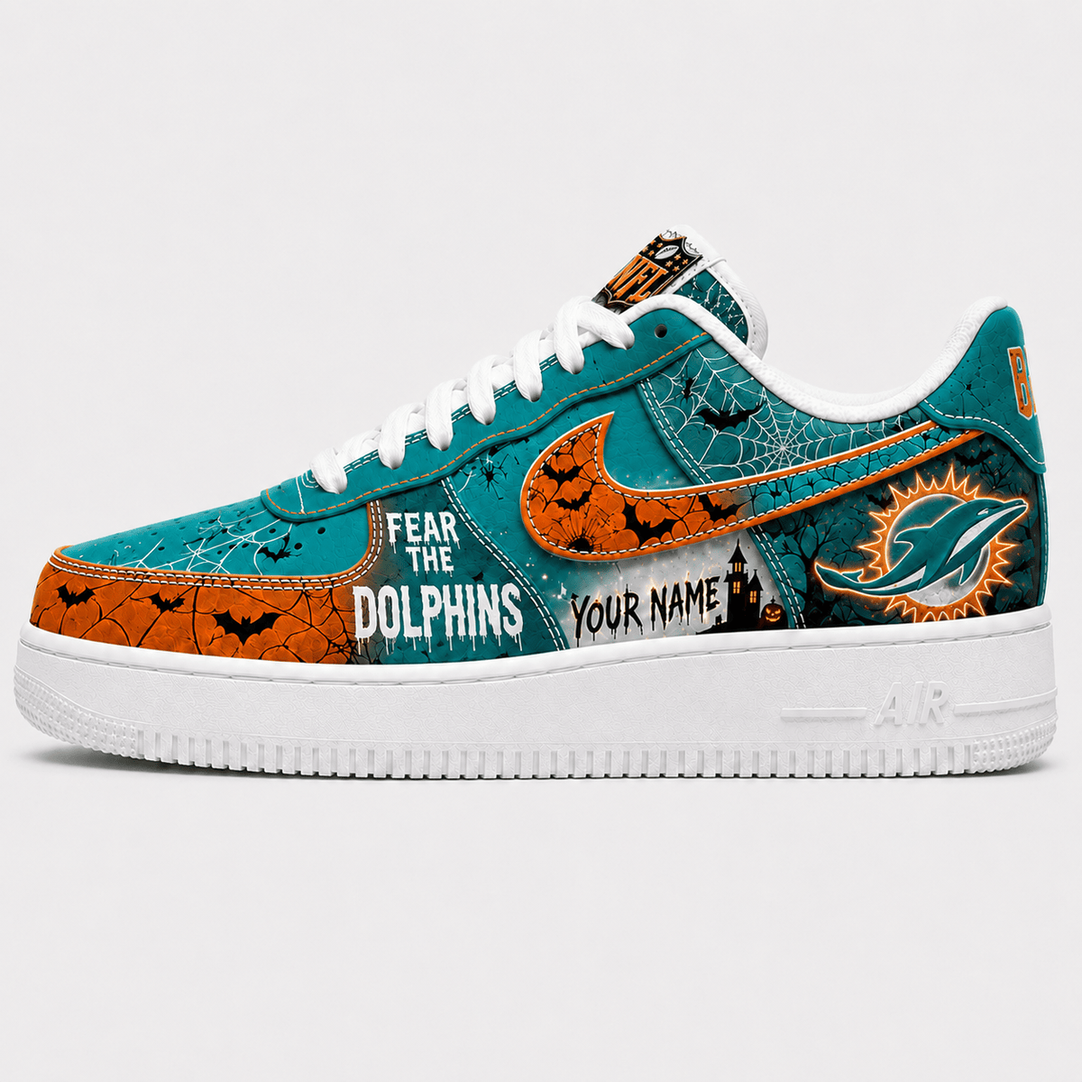 Miami Dolphins | Premium NFL Fear The Team Halloween AF1 Sneakers - VA32194