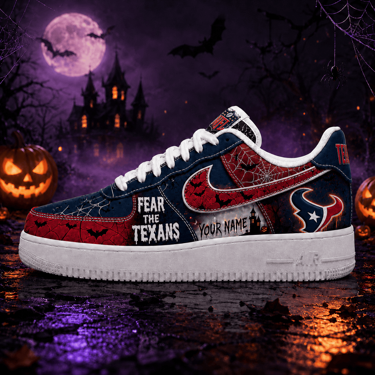 Houston Texans | Premium NFL Fear The Team Halloween AF1 Sneakers - VA32179