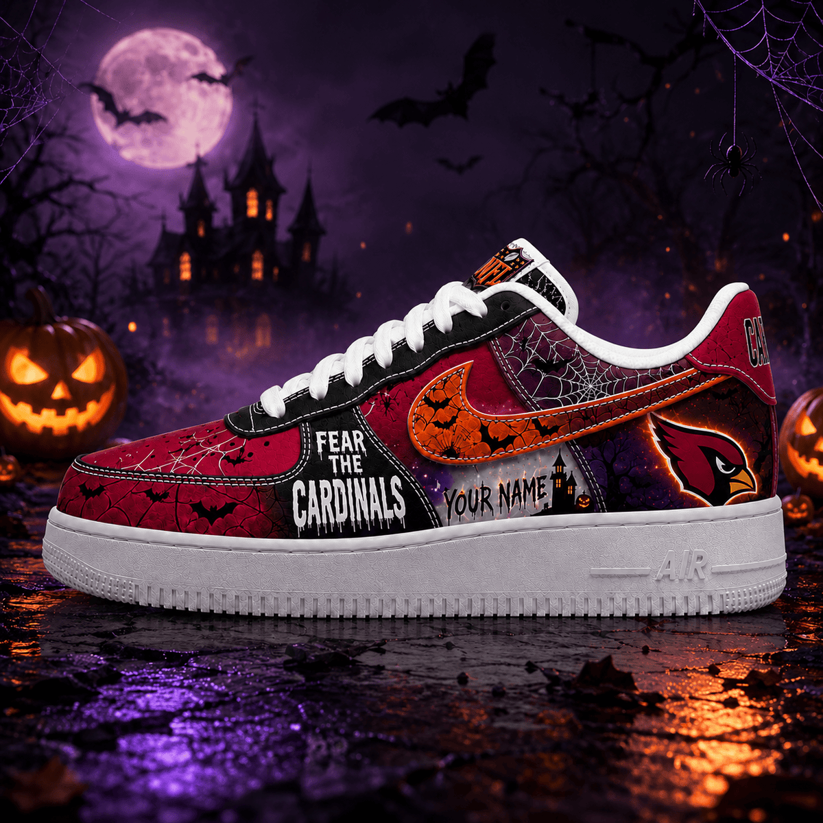 Arizona Cardinals | Premium NFL Fear The Team Halloween AF1 Sneakers - VA32197