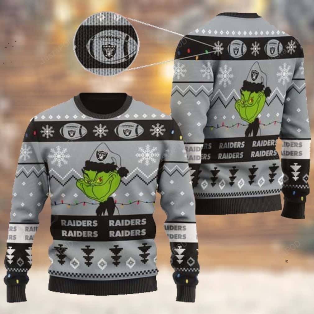 Las Vegas Raiders American NFL Football Team Logo Cute Grinch Christmas All-Over Print Thicken Sweater HFV7 Print Sweatshirt