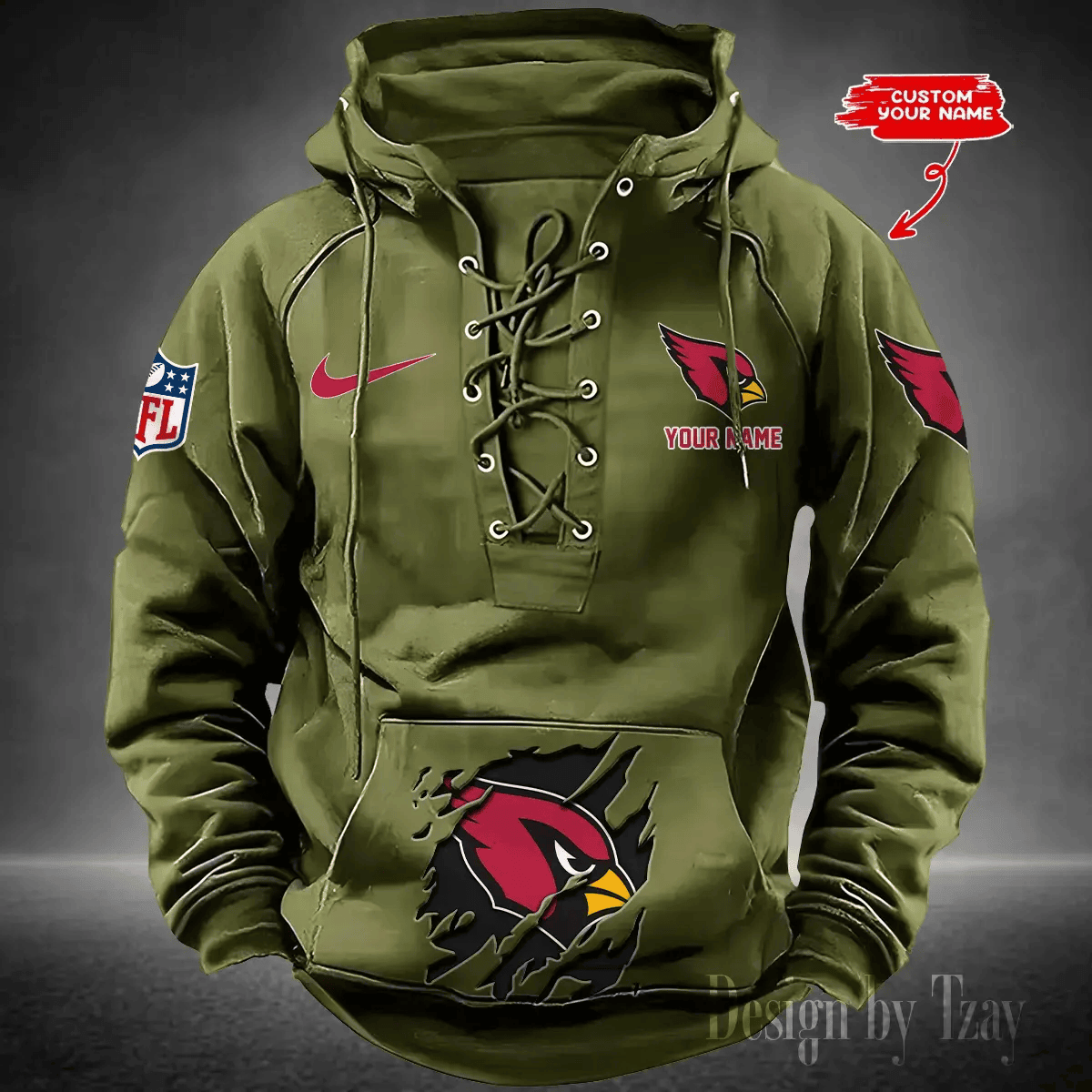 SPTS9HLUH001-Arizona Cardinals Men's Hooded Lace-up Hoodie