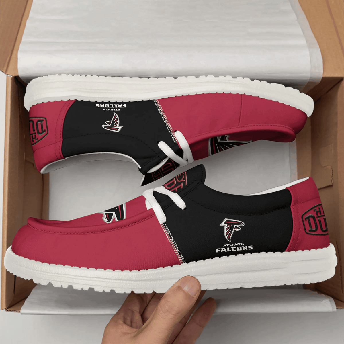 Atlanta Falcons Personalized Moccasin Slippers – Hey Dude Shoes Style AZCHDUDE250