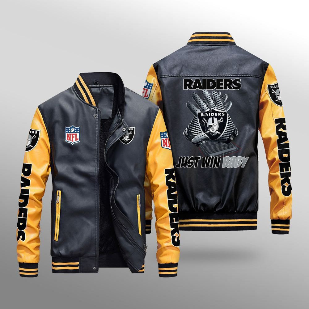 Las Vegas Raiders Premium Fleece-Lined Leather Bomber Jacket BG62