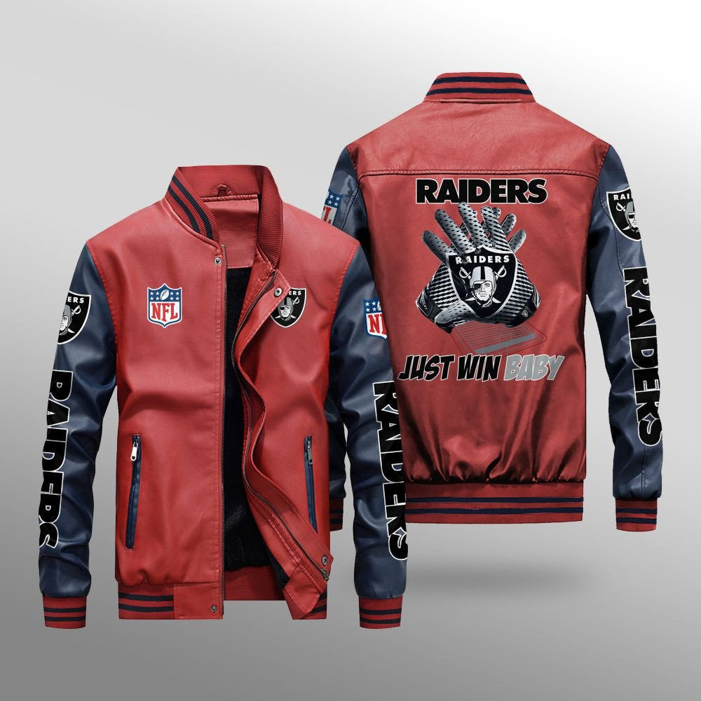 Las Vegas Raiders Premium Fleece-Lined Leather Bomber Jacket BG62