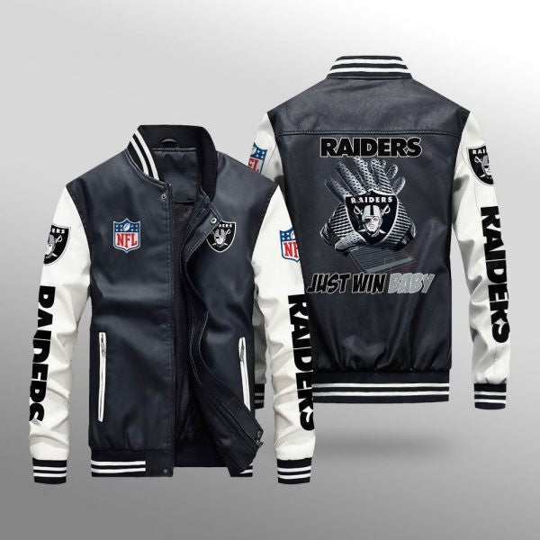 Las Vegas Raiders Premium Fleece-Lined Leather Bomber Jacket BG62