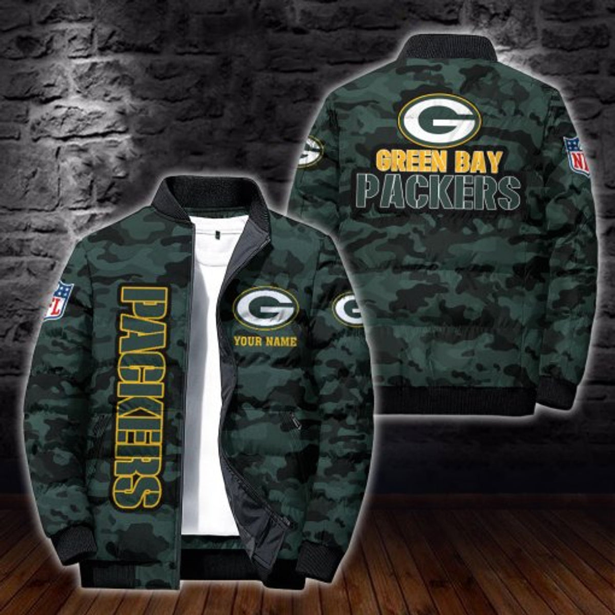 NFL.GREEN-BAY-PACKERS-TEAM-SPORT-CAMO.PUFFER-JACKETS HUY787