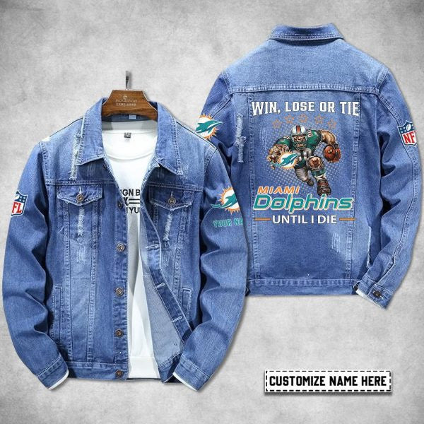 Miami Dolphins Personalized Premium Denim Jacket S9DJ056