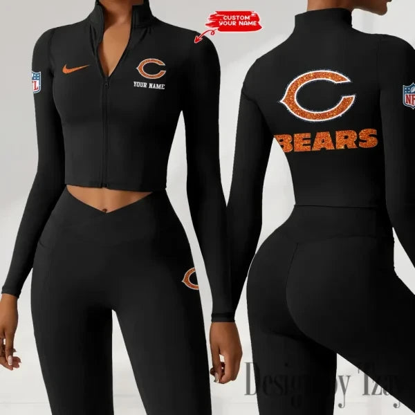 Chicago Bears Zipper Sports Top Women Gym Long Sleeve for Fitness SPTZSTW107