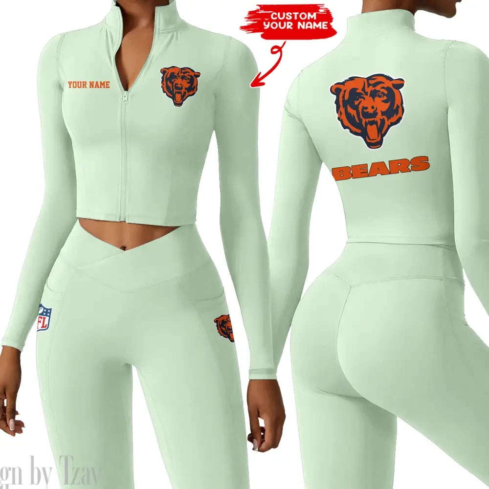 Chicago Bears Zipper Sports Top Women Gym Long Sleeve for Fitness SPTZSTW070