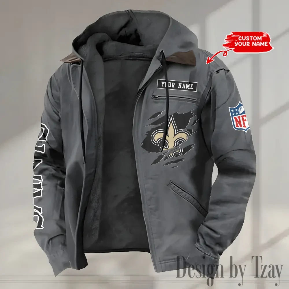 New Orleans Saints Men's Casual Padded Jacket Hooded trending 2026 SPTPJH026