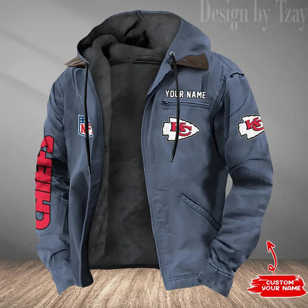 Kansas City Chiefs Men's Casual Padded Jacket Hooded Trending 2026 SPTPJH081