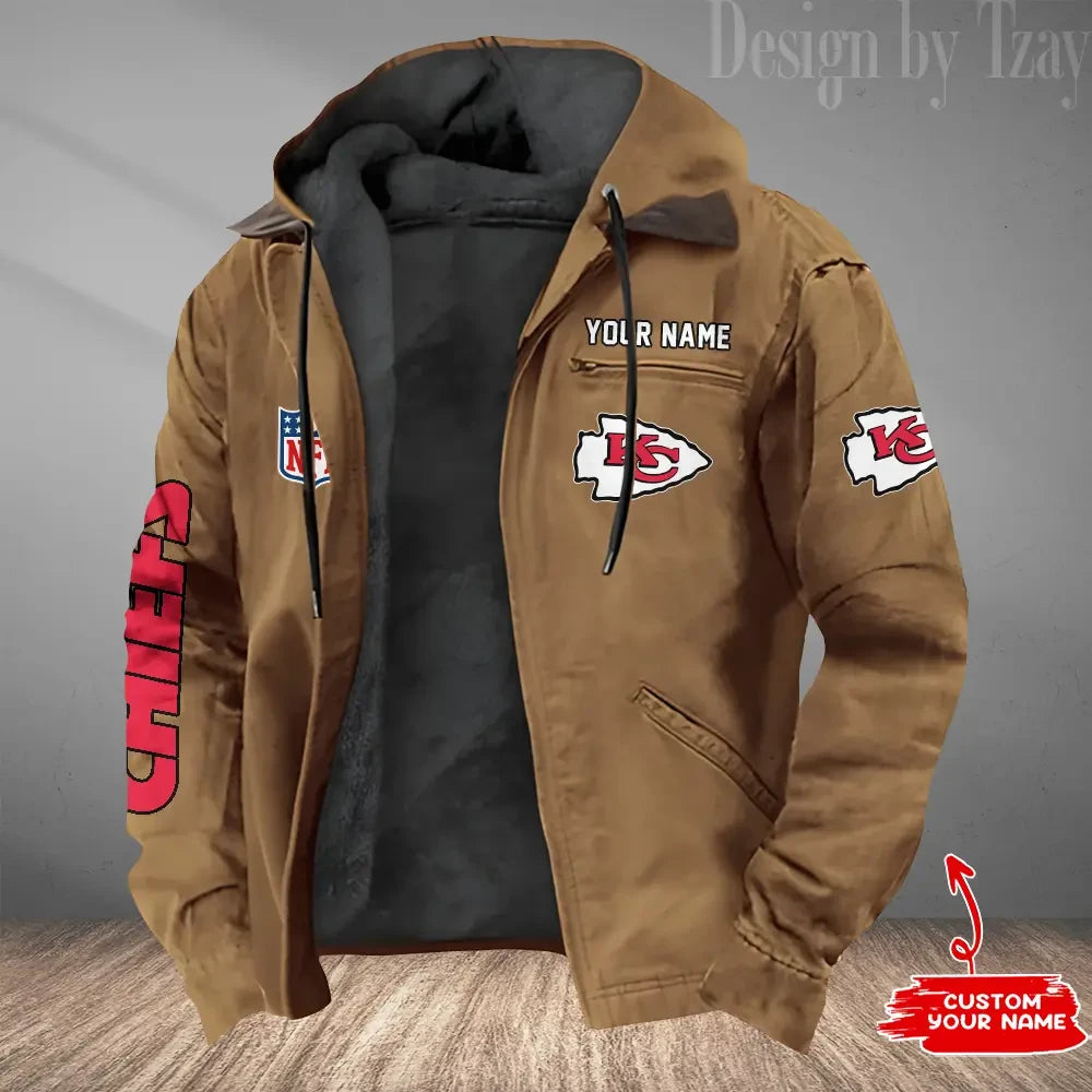 Kansas City Chiefs Men's Casual Padded Jacket Hooded Trending 2026 SPTPJH081