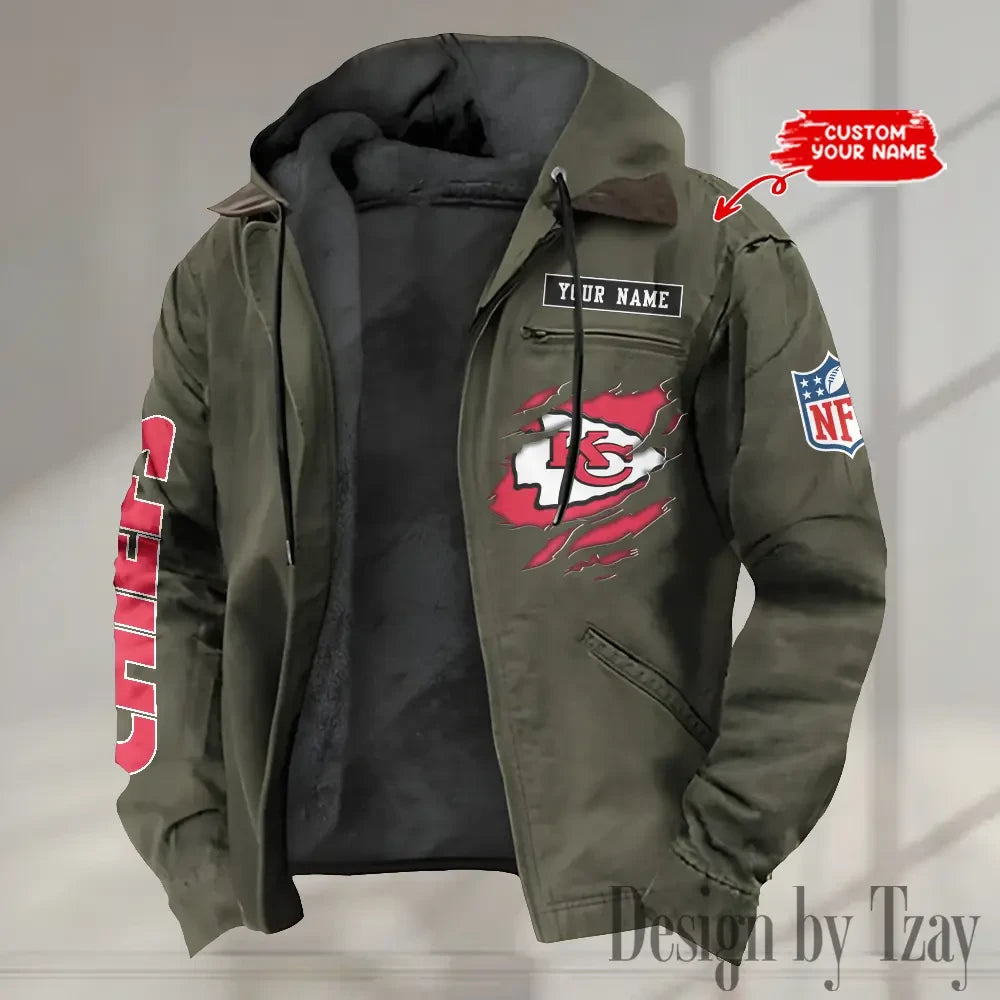 Kansas City Chiefs Men's Casual Padded Jacket Hooded trending 2026 SPTPJH016
