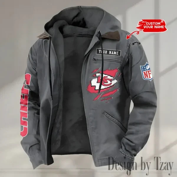 Kansas City Chiefs Men's Casual Padded Jacket Hooded trending 2026 SPTPJH016