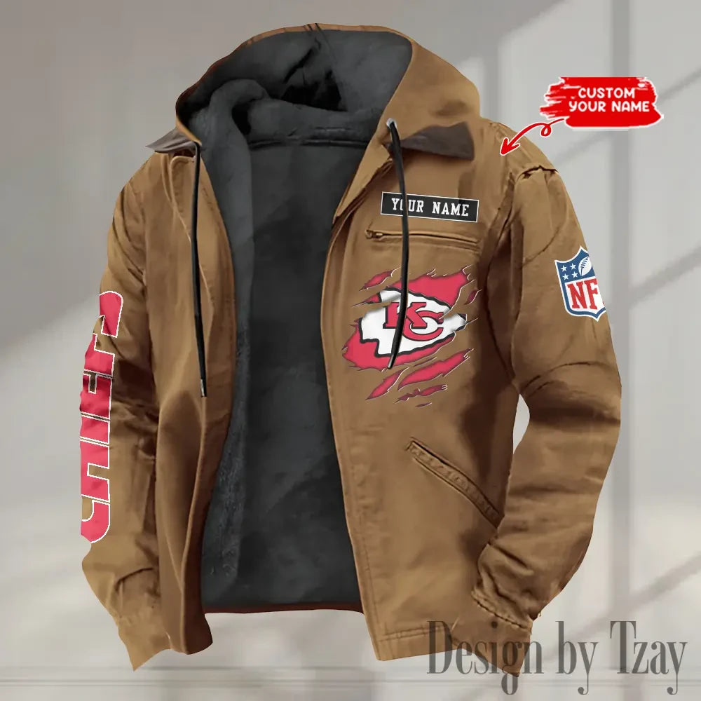 Kansas City Chiefs Men's Casual Padded Jacket Hooded trending 2026 SPTPJH016