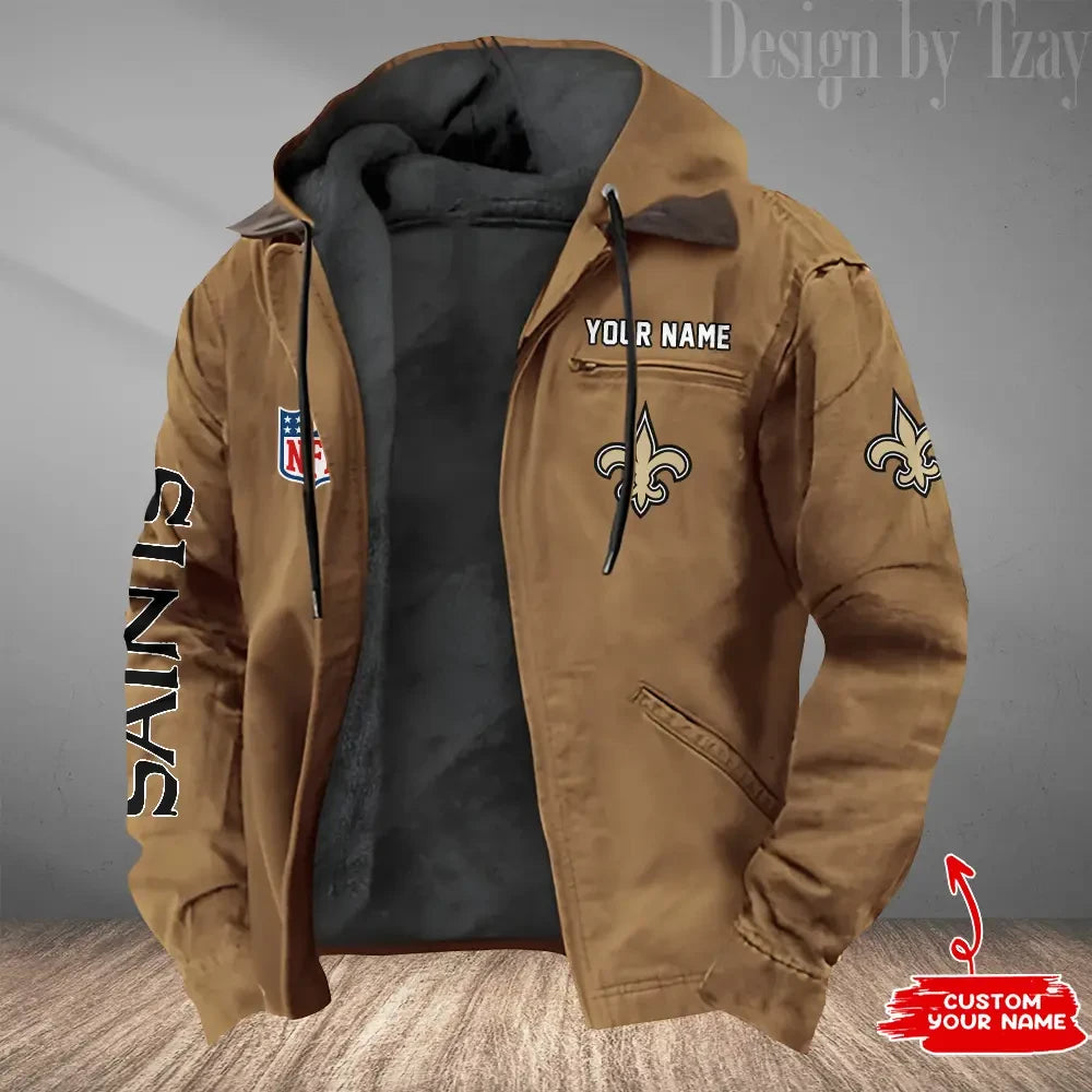 New Orleans Saints Men's Casual Padded Jacket Hooded Trending 2026 SPTPJH088