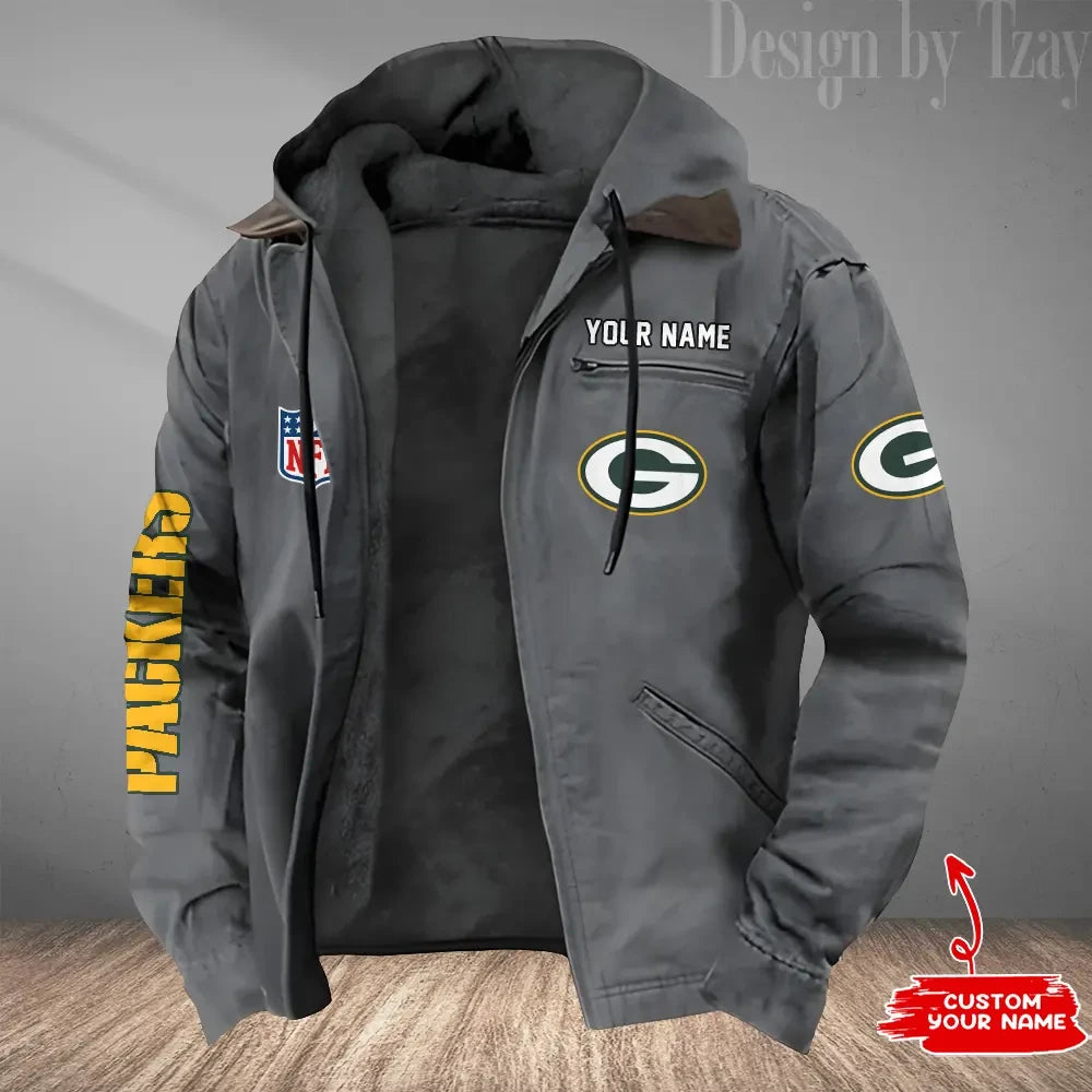 Green Bay Packers Men's Casual Padded Jacket Hooded Trending 2026 SPTPJH077