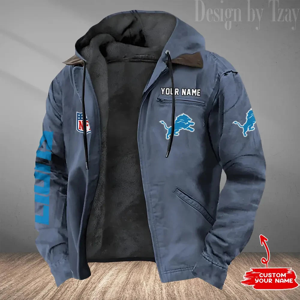Detroit Lions Men's Casual Padded Jacket Hooded Trending 2026 SPTPJH076
