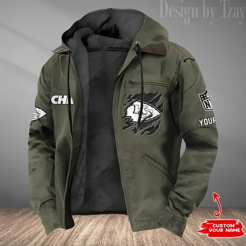 Kansas City Chiefs Men's Casual Padded Jacket Hooded Trending 2026 SPTPJH049