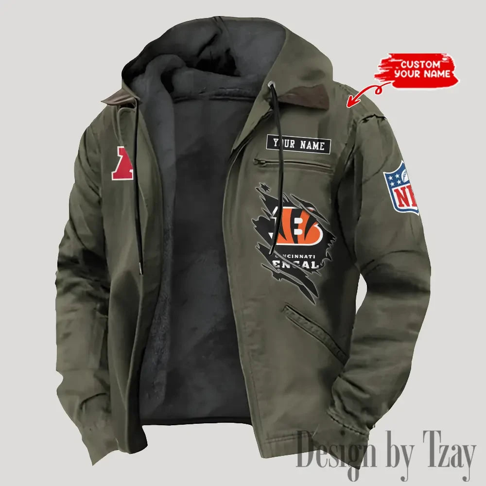 Cincinnati Bengals Men's Casual Padded Jacket Hooded Trending 2026 SPTPJH136