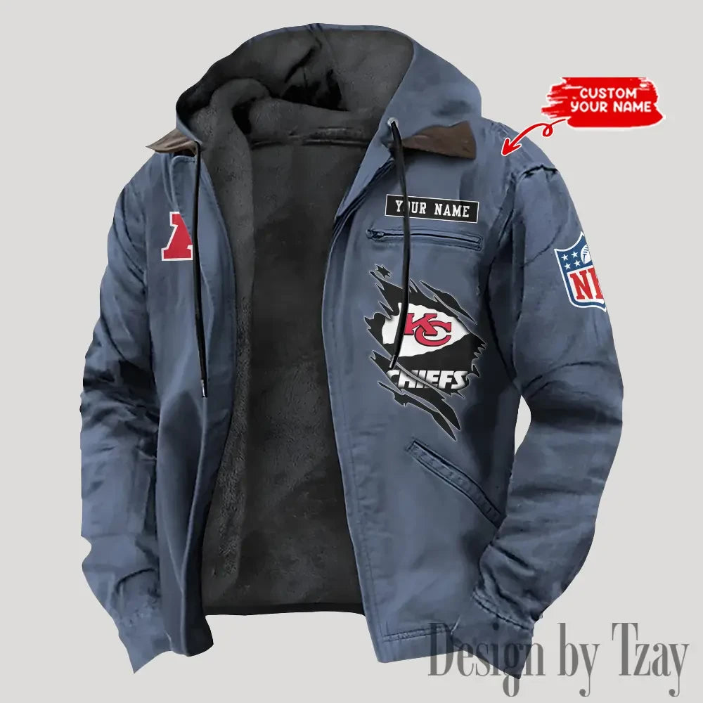 Kansas City Chiefs Men's Casual Padded Jacket Hooded Trending 2026 SPTPJH145