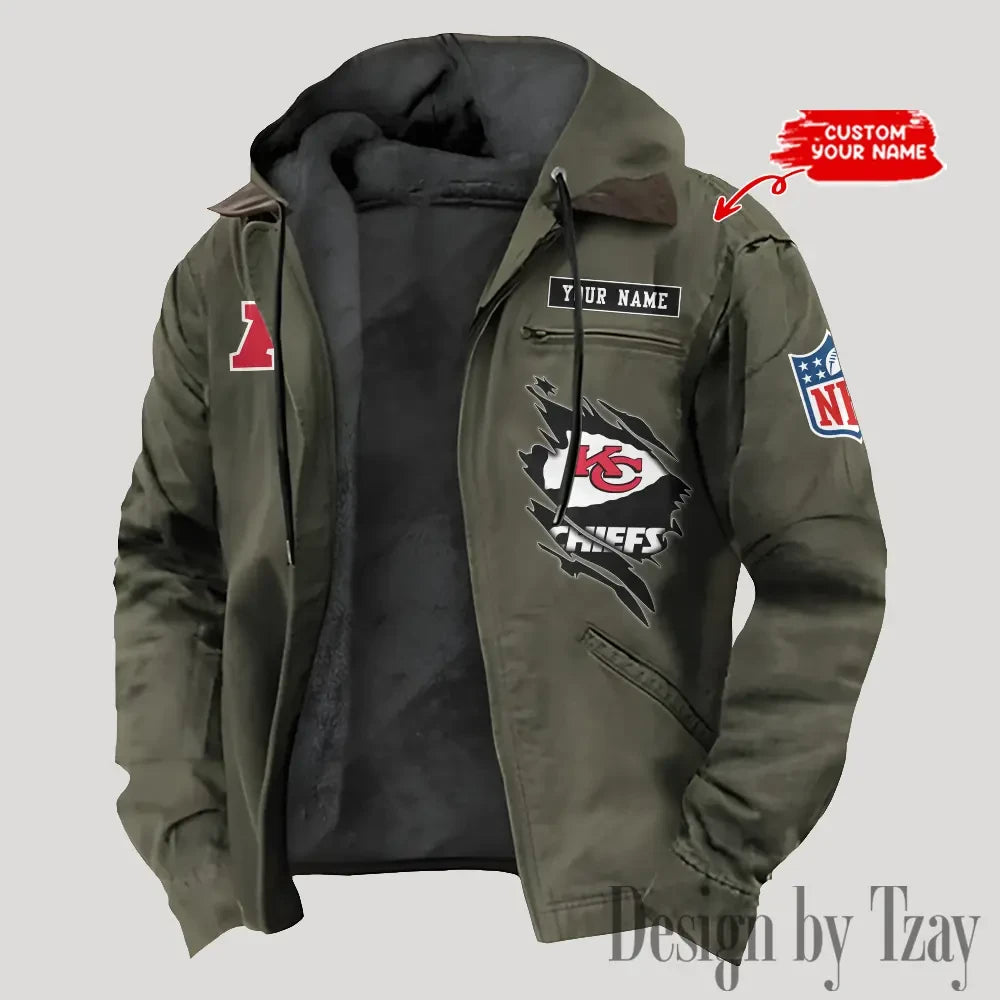 Kansas City Chiefs Men's Casual Padded Jacket Hooded Trending 2026 SPTPJH145