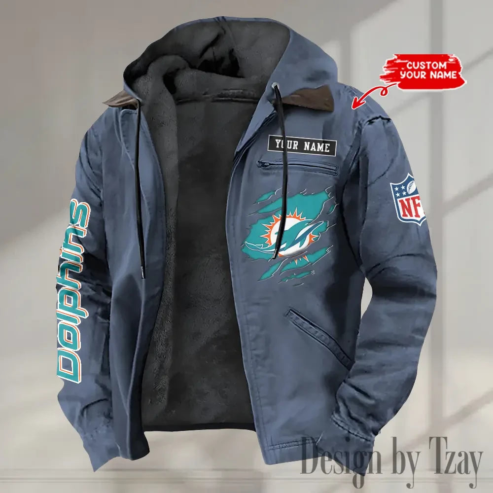Miami Dolphins Men's Casual Padded Jacket Hooded trending 2026 SPTPJH023