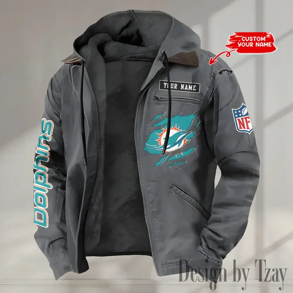 Miami Dolphins Men's Casual Padded Jacket Hooded trending 2026 SPTPJH023