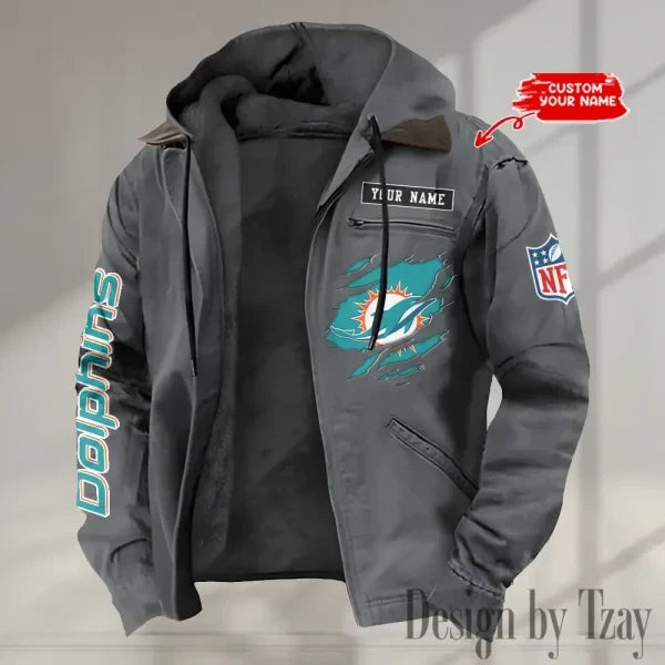 Miami Dolphins Men's Casual Padded Jacket Hooded trending 2026 SPTPJH023