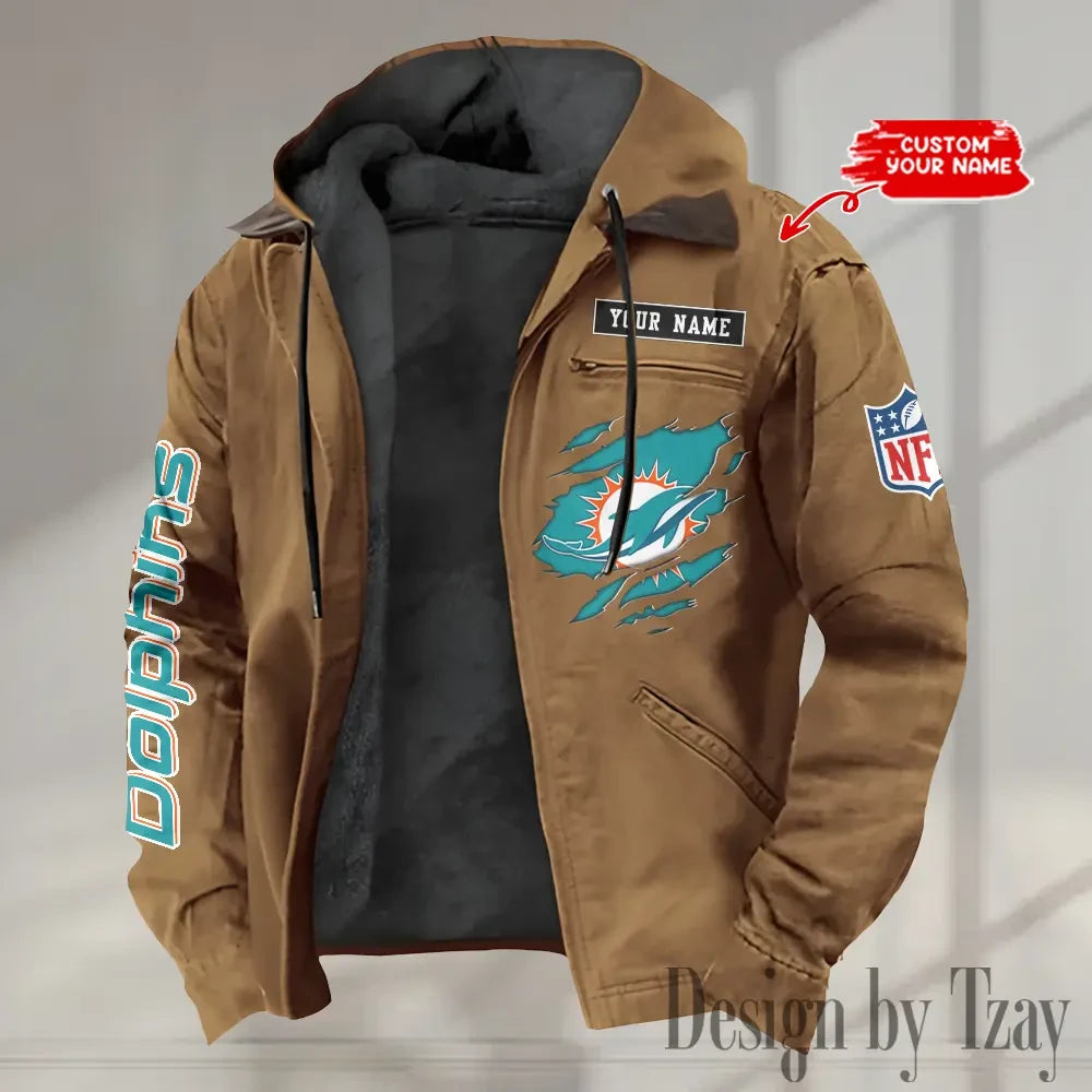 Miami Dolphins Men's Casual Padded Jacket Hooded trending 2026 SPTPJH023