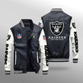 Las Vegas Raiders Premium Fleece-Lined Leather Bomber Jacket BG02