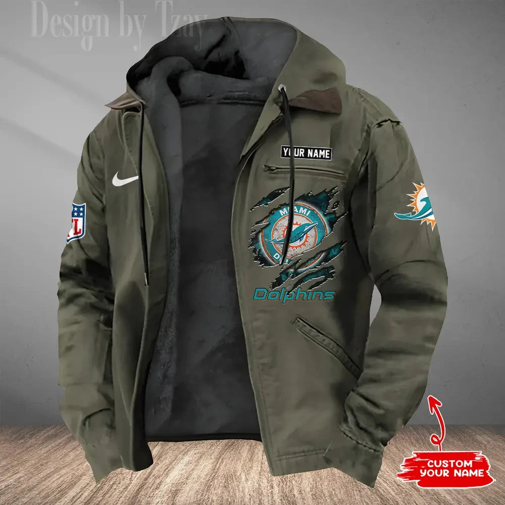 Miami Dolphins Men's Casual Padded Jacket Hooded Trending 2026 SPTPJH181