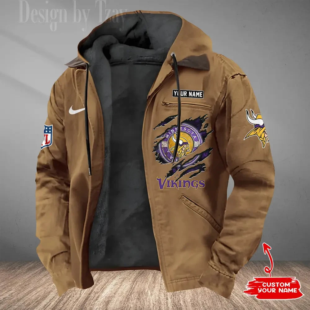 Minnesota Vikings Men's Casual Padded Jacket Hooded Trending 2026 SPTPJH182
