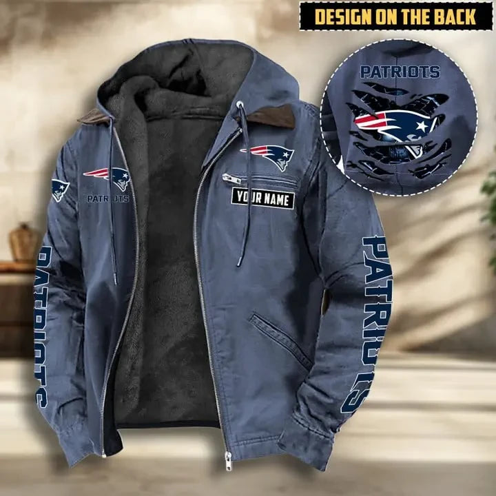 New England Patriots Men's Casual Padded Jacket Hooded VITHCJ169