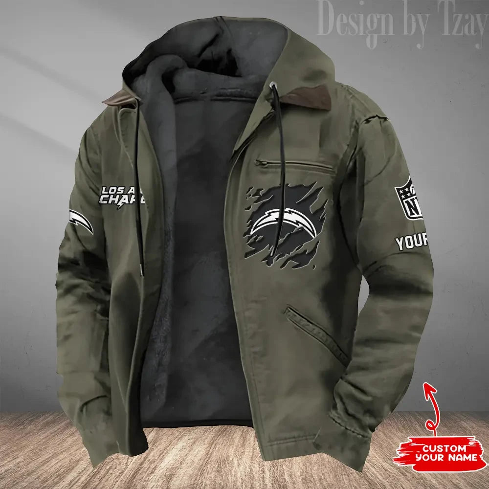 Los Angeles Chargers Men's Casual Padded Jacket Hooded Trending 2026 SPTPJH051