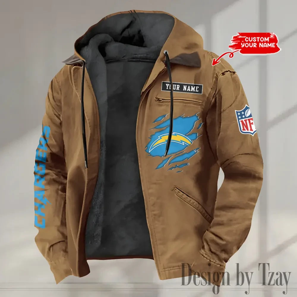 Los Angeles Chargers Men's Casual Padded Jacket Hooded trending 2026 SPTPJH021