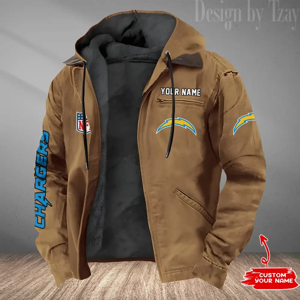 Los Angeles Chargers Men's Casual Padded Jacket Hooded Trending 2026 SPTPJH083