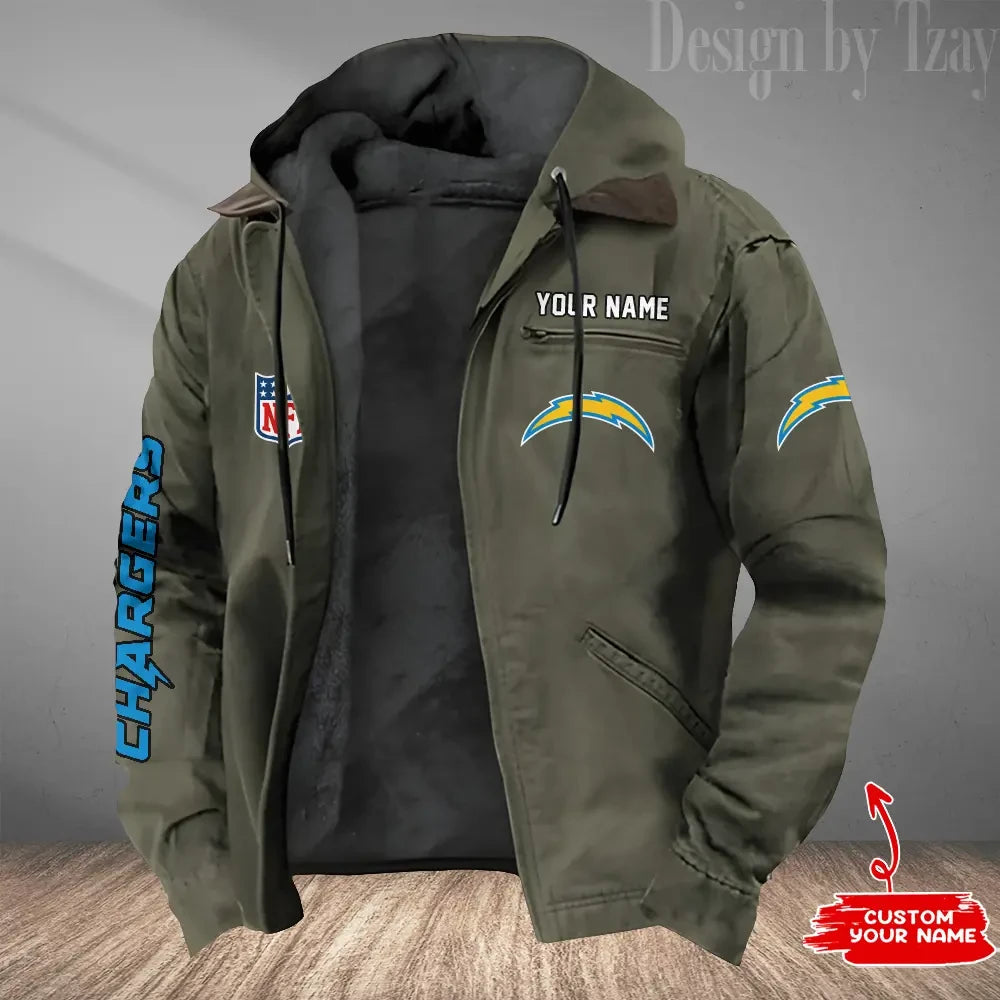 Los Angeles Chargers Men's Casual Padded Jacket Hooded Trending 2026 SPTPJH083