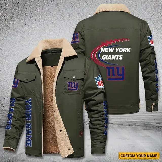 New York Giants Personalized Men's Winter Cargo Jacket Fur Collar Fleece S9WCJ024