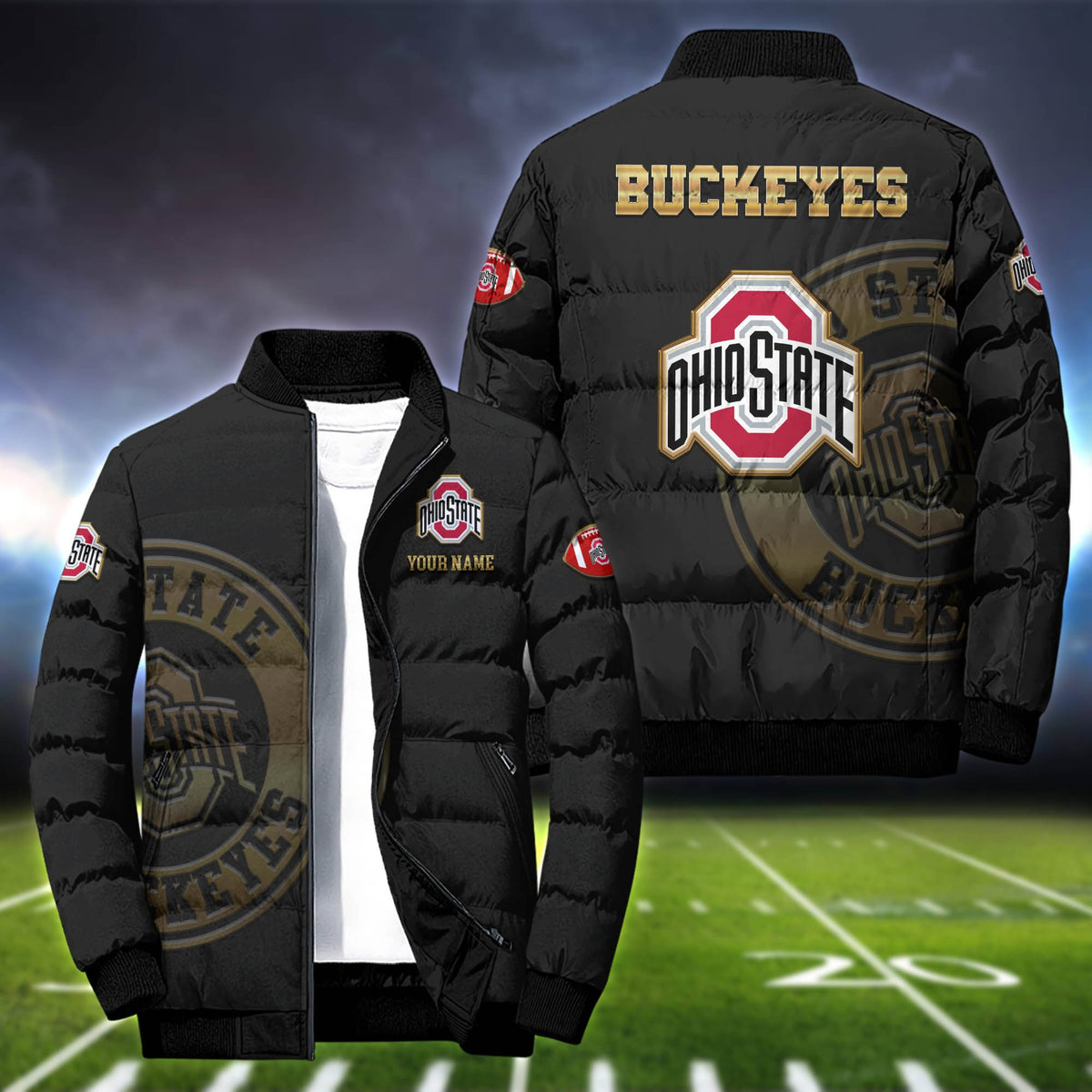 Ohio State Buckeyes Sport Puffer Jacket Personalized Your Name, Football Team Jacket For Fan, Sport Gifts ETHY-52820 Puffer Jacket