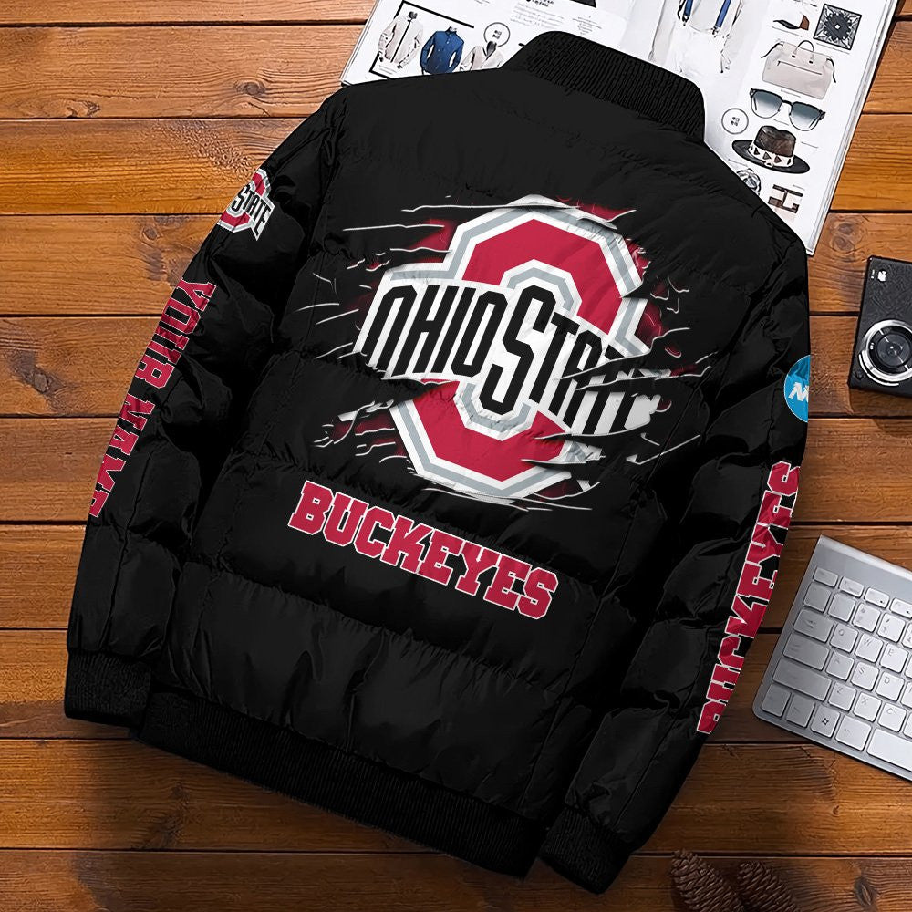 Ohio State Buckeyes Puffer Jacket Custom Your Name , Sport Jacket, FootBall Fan Gifts EHIVM-52774