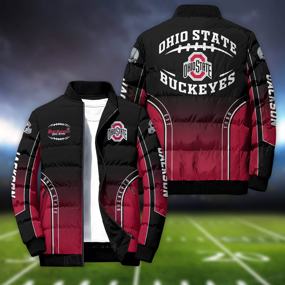 Ohio State Buckeyes Sport Puffer Jacket Custom Your Name, Sport Team Jackets, Sport Gifts For Football Lovers ETHY-61688 Puffer Jacket